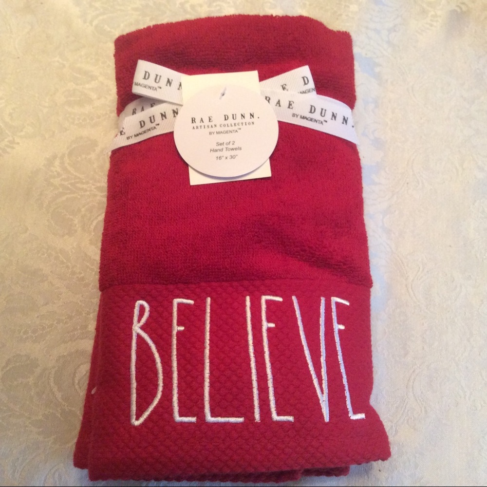 Rae Dunn BELIEVE Hand Towels